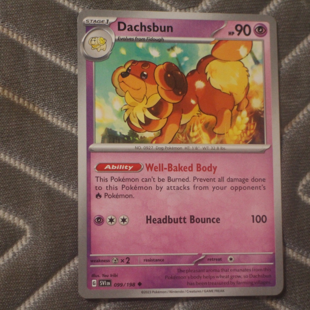 Pokemon Dachsbun Card - Purple and Red
